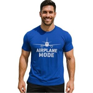New AIRPLANE MODE T-shirt Aviation Plane Tee Blue White Large L Port & Company